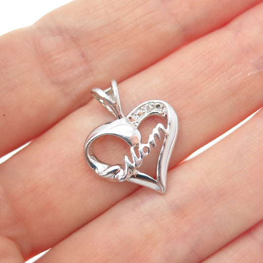 RJ GRAZIANO 925 Sterling Silver Round-Cut C Z Mom Heart Minimalist Charm Pendant