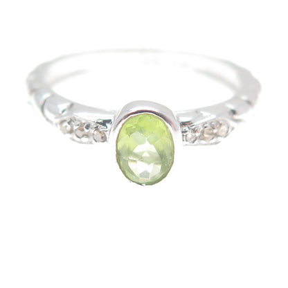 925 Sterling Silver SMK Real Round-Cut Diamond & Peridot Gem Ring Size 6.75