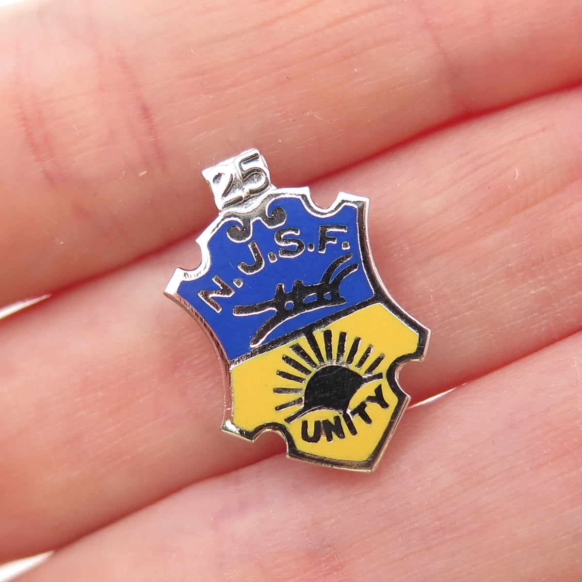 925 Sterling Vintage Enamel 25 Anniversary NJ State Firemen's Association Brooch