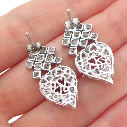 925 Sterling Silver Real Diamond Accent Amethyst & White Topaz Heart Earrings
