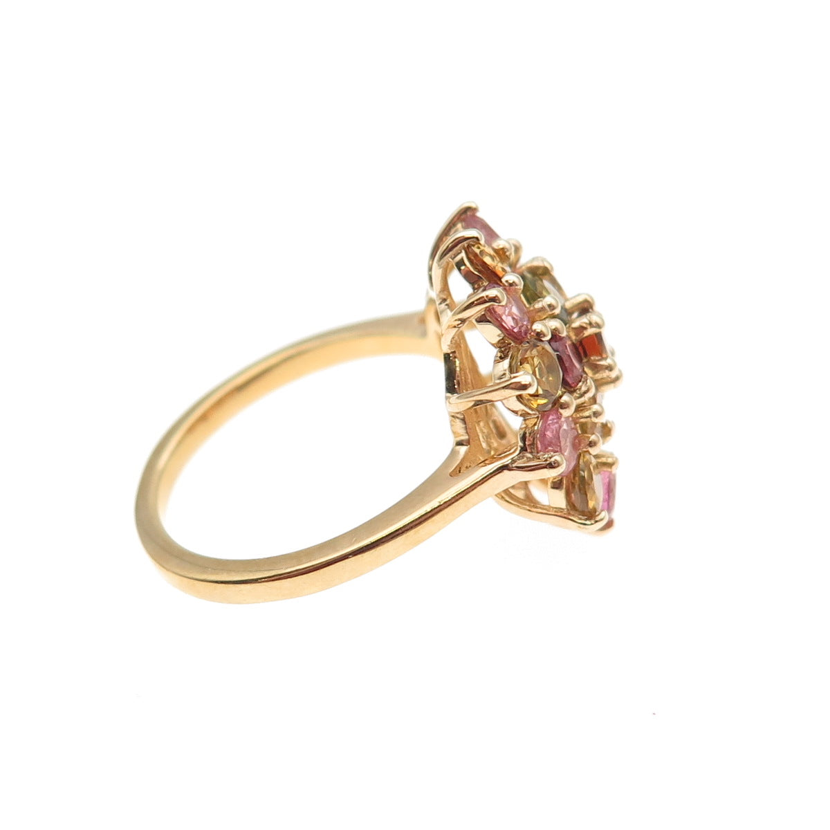 D'Joy 925 Sterling Silver Gold Plated Real Multi-Color Tourmaline Ring Size 5