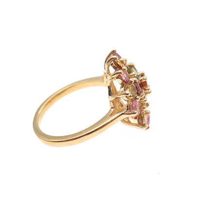 D'Joy 925 Sterling Silver Gold Plated Real Multi-Color Tourmaline Ring Size 5