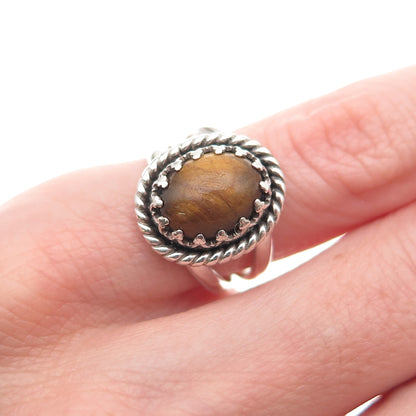 Phillip Long Navajo Old Pawn 925 Sterling Silver Vintage Tiger Eye Ring Size 4.5