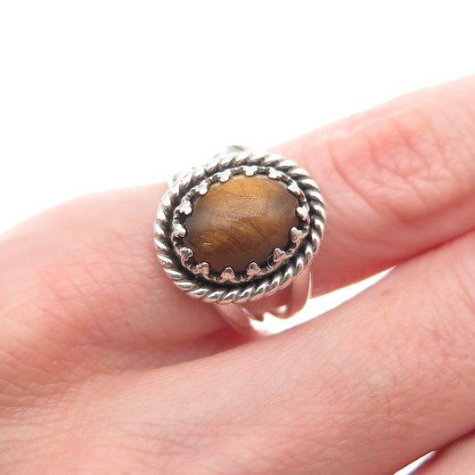 Phillip Long Navajo Old Pawn 925 Sterling Silver Vintage Tiger Eye Ring Size 4.5