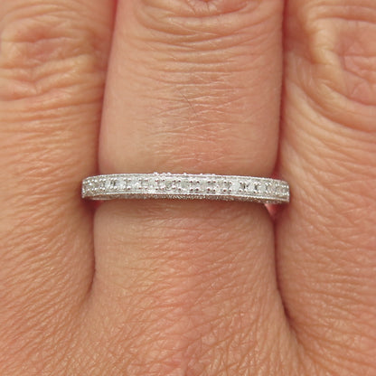 925 Sterling Silver Real Round-Cut Diamond Crescent Stackable Ring Size 7