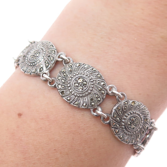 925 Sterling Silver Vintage Real Marcasite Bracelet 7" (missing 20 stones)