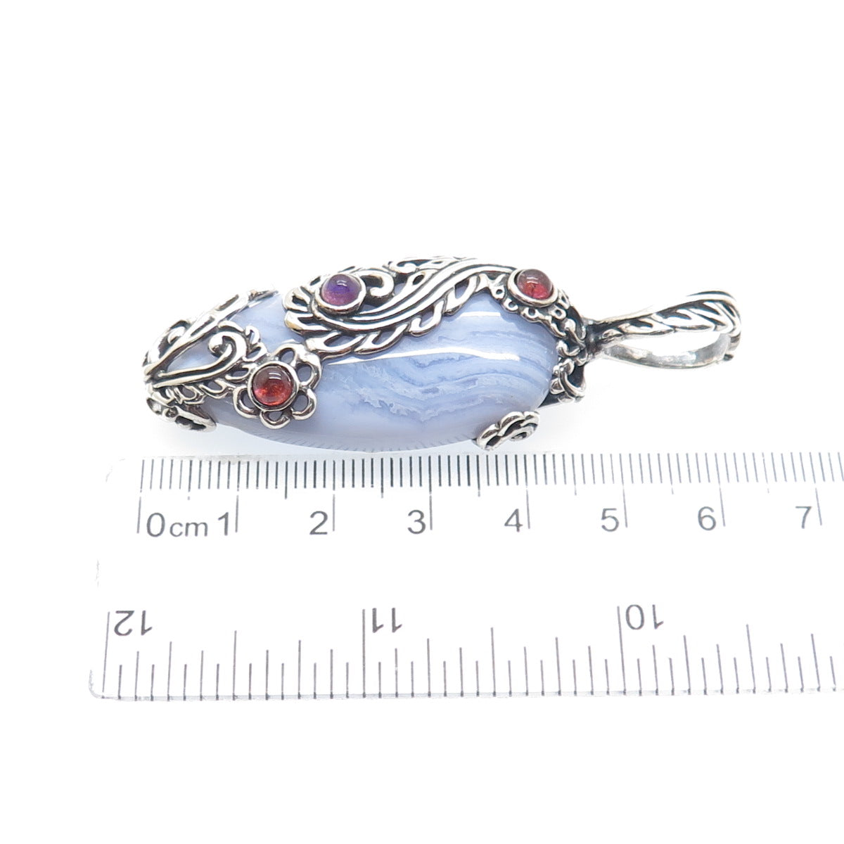 CAROLYN POLLACK 925 Sterling Silver Vintage Lace Agate Amethyst & Garnet Pendant