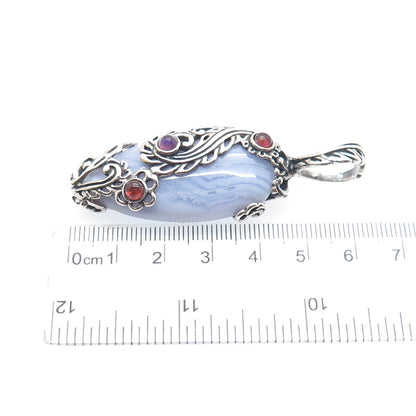 CAROLYN POLLACK 925 Sterling Silver Vintage Lace Agate Amethyst & Garnet Pendant