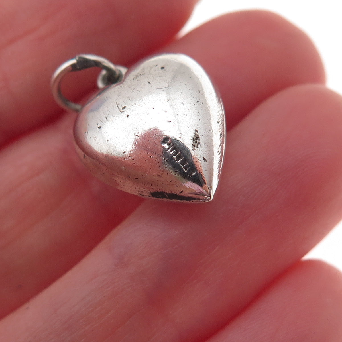 925 Sterling Silver Antique Art Deco Engraved Chatelaine Heart Charm Pendant