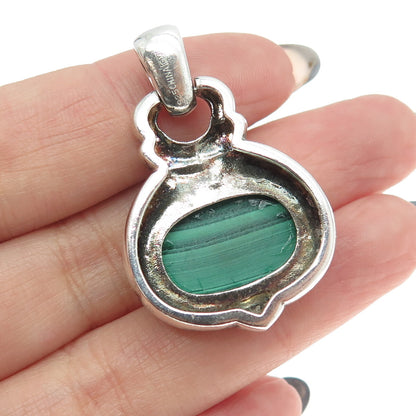 925 Sterling Silver Vintage Real Malachite Modernist Pendant