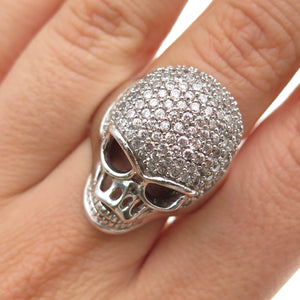 925 Sterling Silver Round-Cut C Z Skull Biker Ring Size 8.25