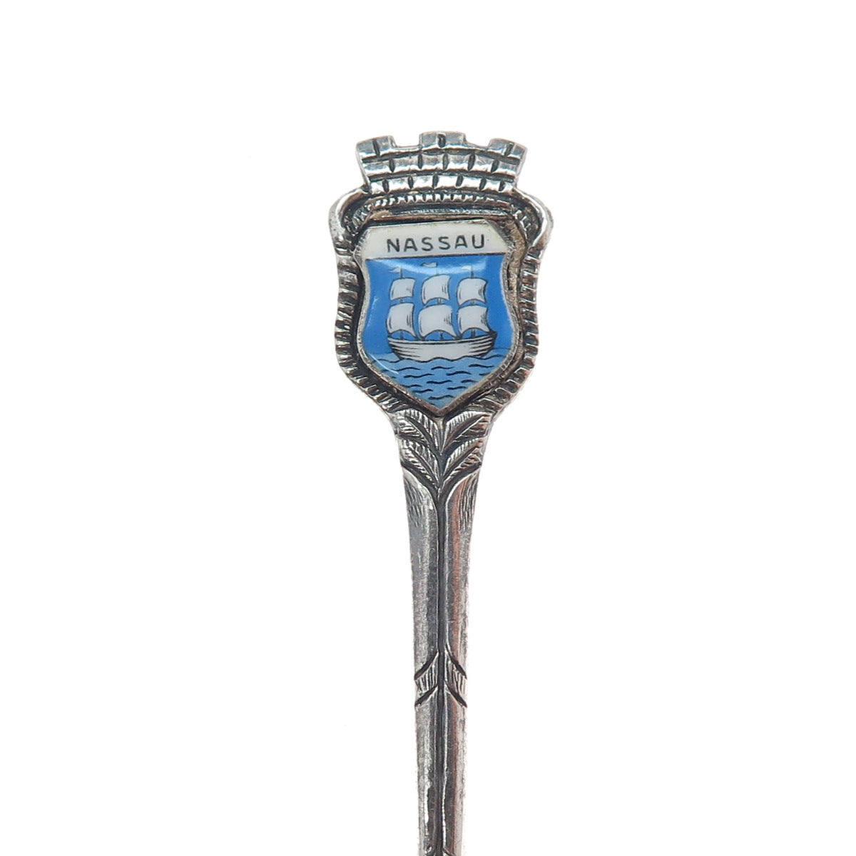 925 Sterling Silver Antique Enamel Nassau The Bahamas Sailboat Coffee Spoon