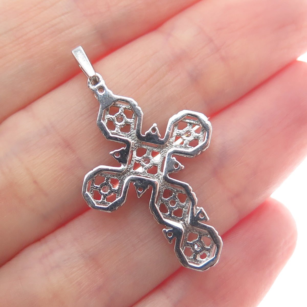 DSMK 925 Sterling Silver Baguette & Round-Cut C Z Cross Pendant