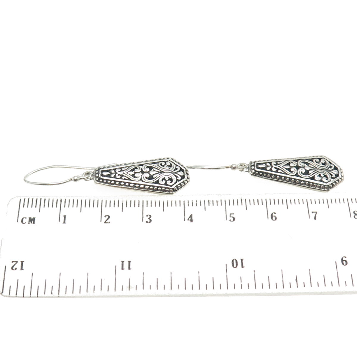 925 Sterling Silver Vintage Ornate Floral Teardrop Dangling Earrings