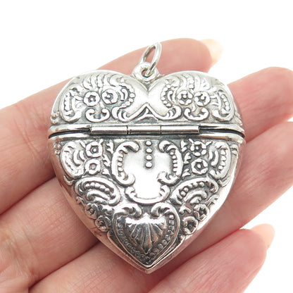 925 Sterling Silver Vintage Repousse Oxidized Heart Box Pendant