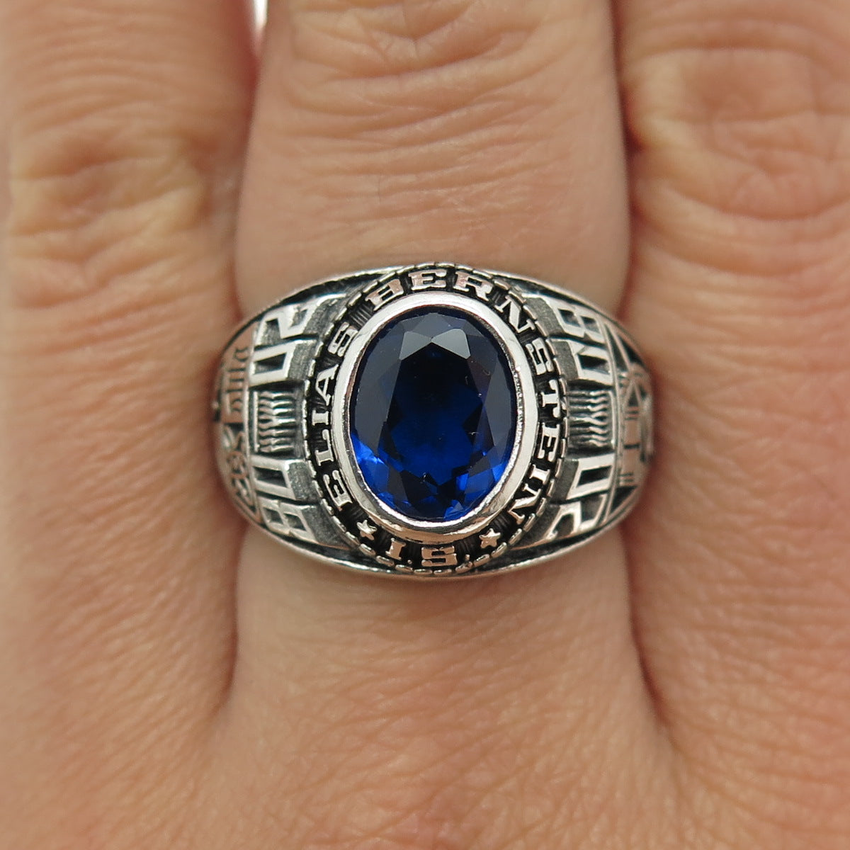 REED Sterling Lab-Created Sapphire 2008 Elias Bernstein School Ring Size 7.75