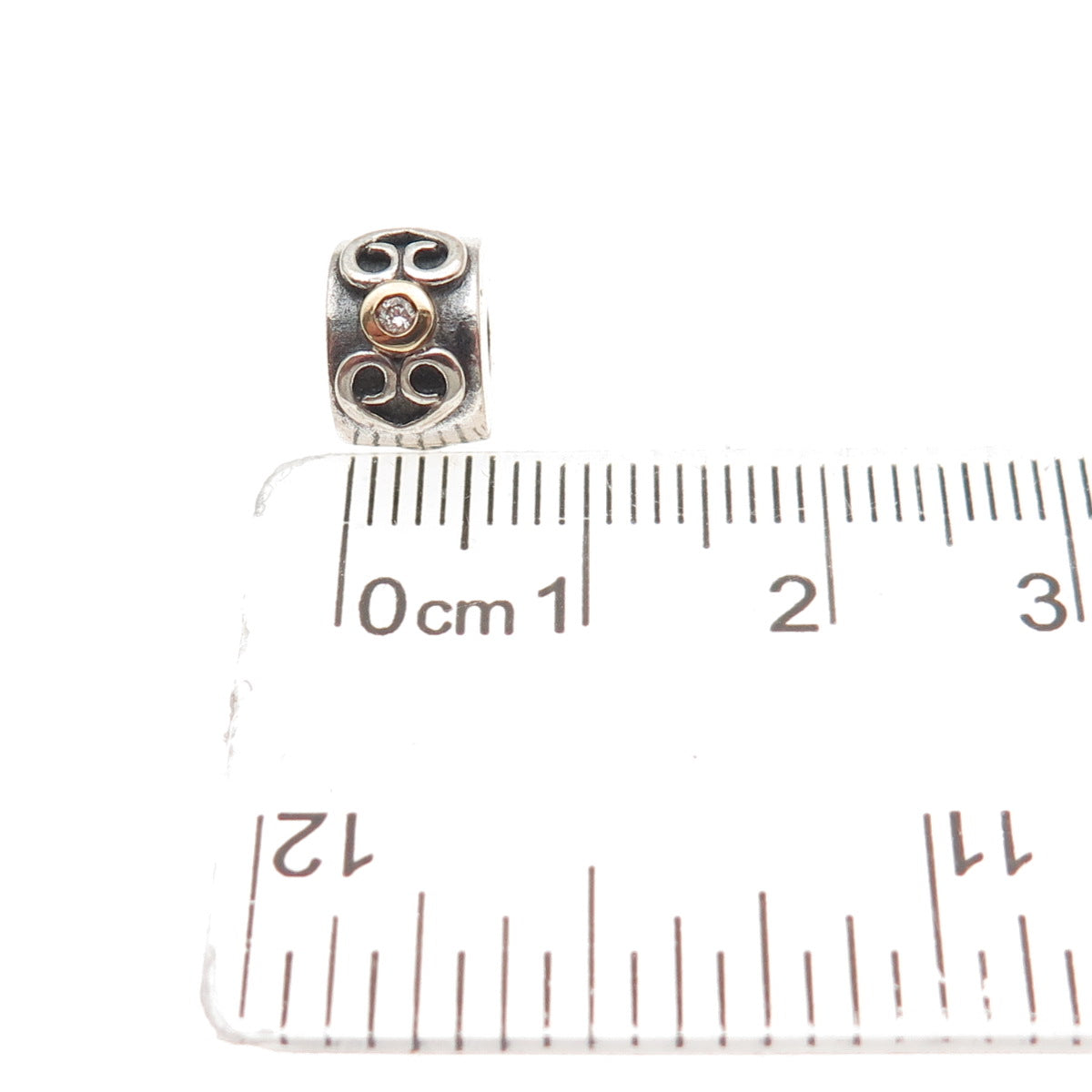 PANDORA 925 Sterling Silver Gold Real Diamond Double Heart Clip Bead Charm