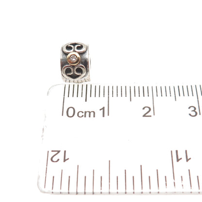PANDORA 925 Sterling Silver Gold Real Diamond Double Heart Clip Bead Charm