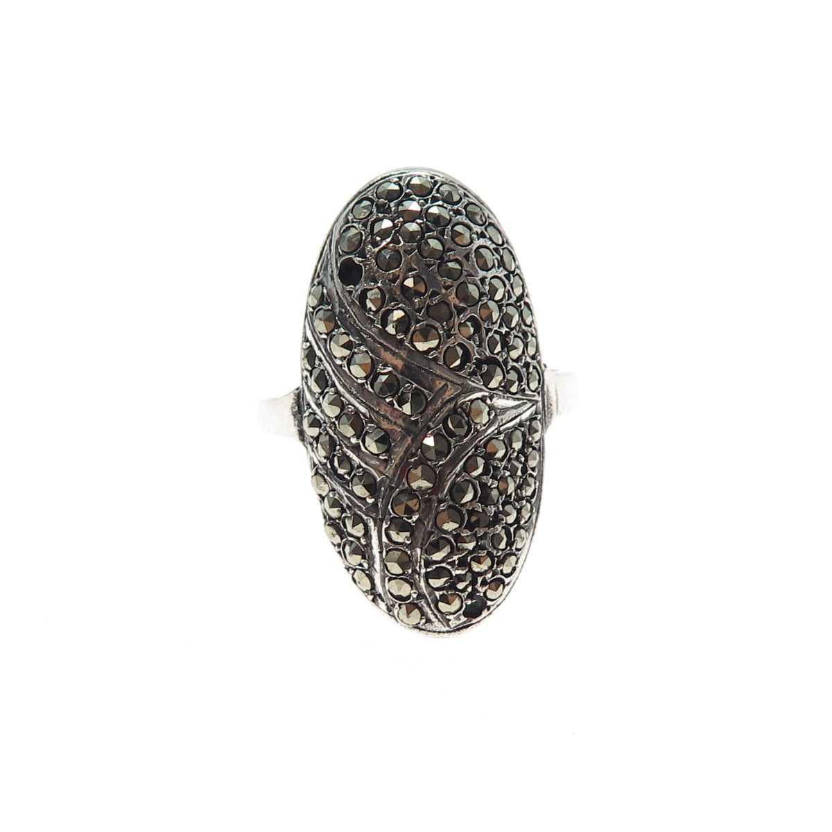 925 Sterling Silver Antique Art Deco Marcasite Ring Size 7 (missing 1 stone)
