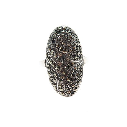 925 Sterling Silver Antique Art Deco Marcasite Ring Size 7 (missing 1 stone)
