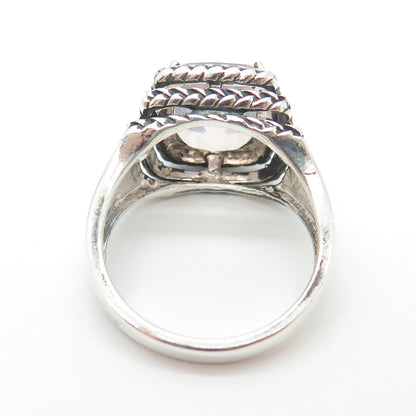 MICHELLE ALBALA 925 Sterling Silver Vintage Rose Quartz Wicker Ring Size 10