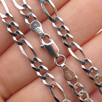 P. LUX 925 Sterling Silver Italy Figaro Chain Necklace 20"