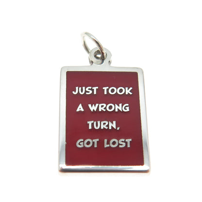 925 Sterling Silver Red Enamel "Just Took A Wrong Turn Got Lost" Charm Pendant