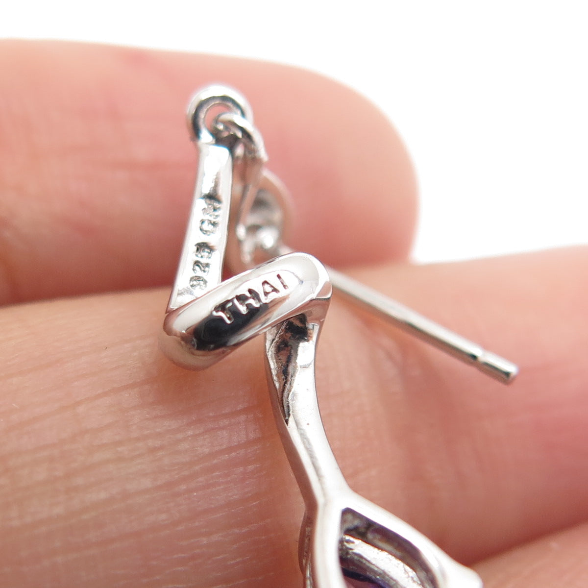 925 Sterling Silver Real Pear-Cut Amethyst Zig Zag Dangle Earrings