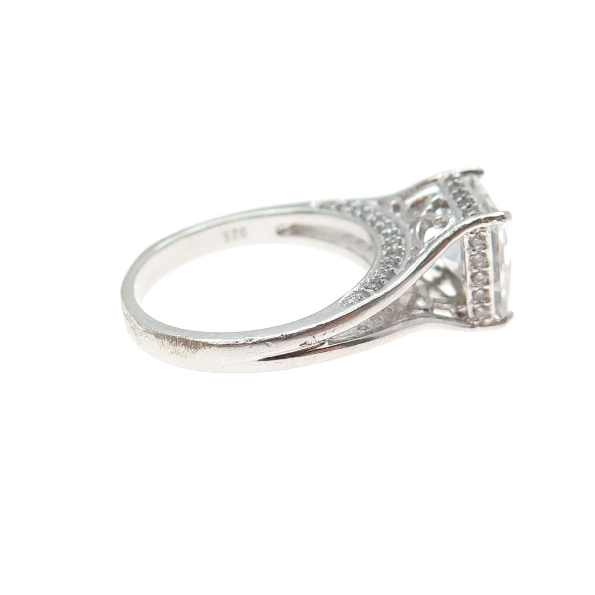 BGE BRADFORD Sterling Silver Princess & Round-Cut C Z Engagement Ring Size 6.25