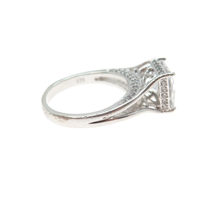 BGE BRADFORD Sterling Silver Princess & Round-Cut C Z Engagement Ring Size 6.25