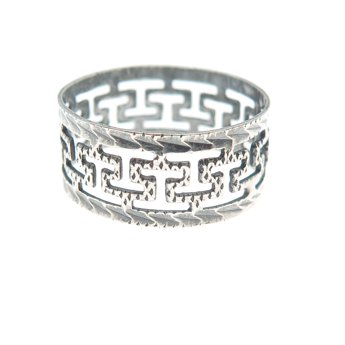 ELIO 925 Sterling Silver Vintage Greek Maze Oxidized Band Ring Size 7.75