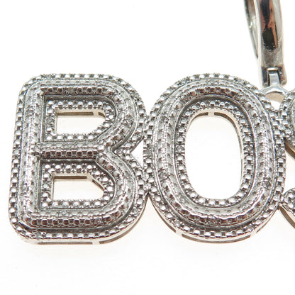 925 Sterling Silver Real White Diamond "BOSS" Pendant