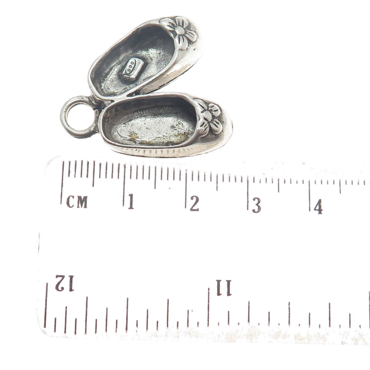 800 Silver Vintage Shoe Slippers Flower Pendant