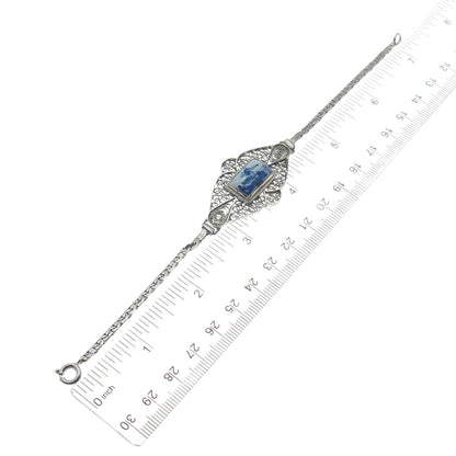 DELFT 835 Silver Vintage Dutch Ceramic Old Windmill Filigree Bracelet 6.75"