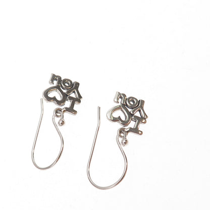 925 Sterling Silver Vintage I Love You Dangle Earrings