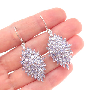 Chuck Clemency 925 Sterling Silver Real Marquise-Cut Tanzanite Dangle Earrings
