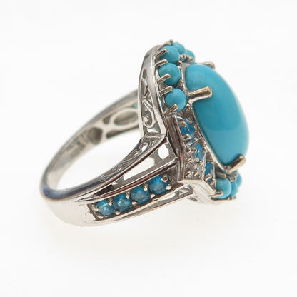 Chuck Clemency 925 Sterling Silver Real Turquoise Apatite & Topaz Ring Size 8.25