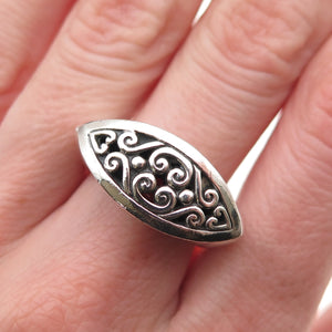 925 Sterling Silver Vintage Modernist Scroll Oxidized Ring Size 8.25