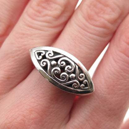 925 Sterling Silver Vintage Modernist Scroll Oxidized Ring Size 8.25
