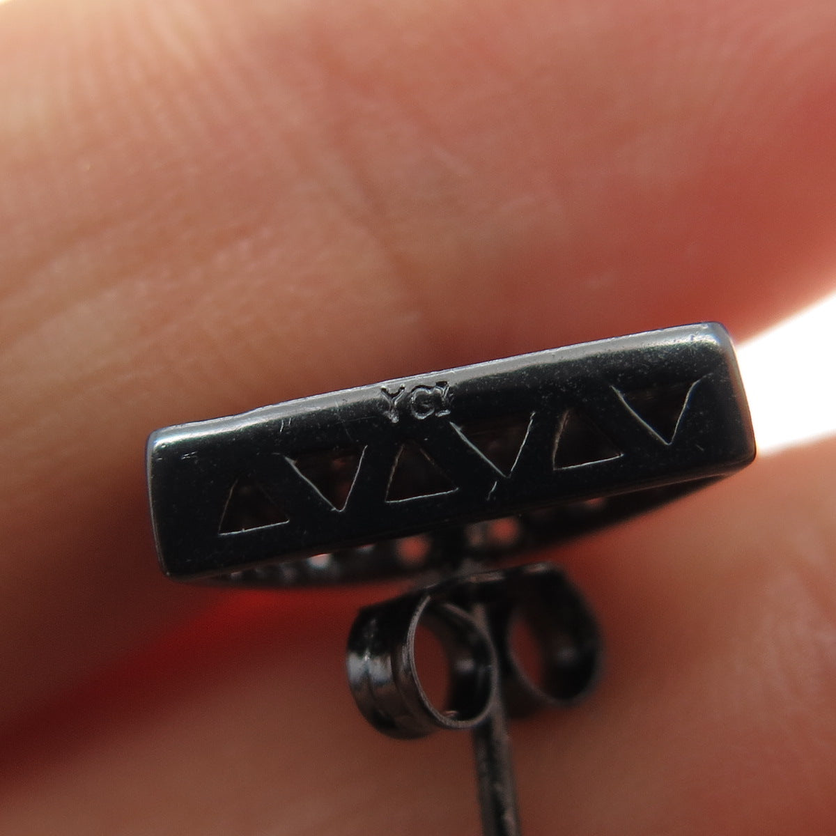 925 Sterling Silver Black Rhodium Round-Cut C Z Triangle Stud Earrings