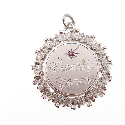 Anson 925 Sterling Silver Vintage Real Ruby Twenty Years Charm Pendant