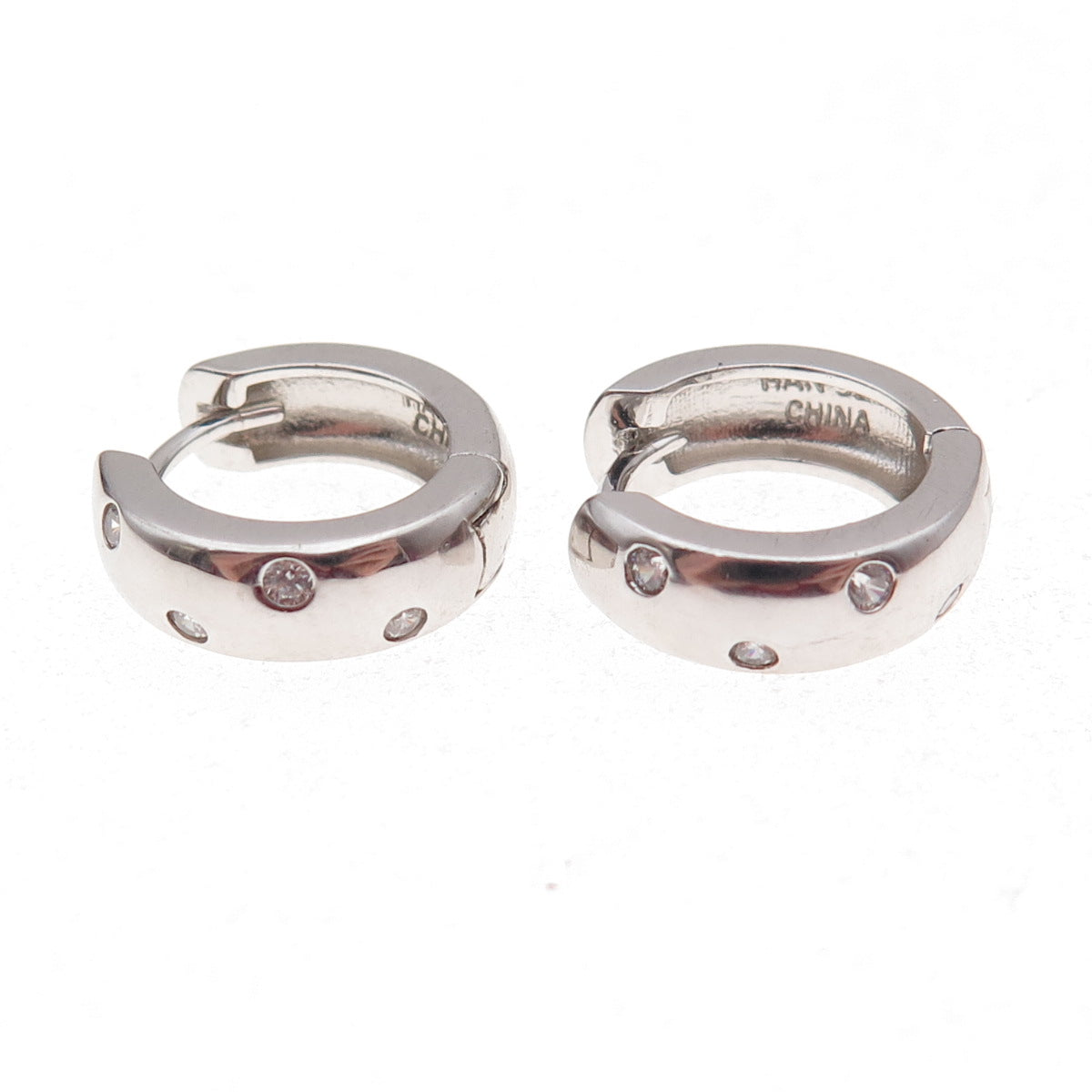 Han 925 Sterling Silver Round-Cut C Z Hoop Earrings