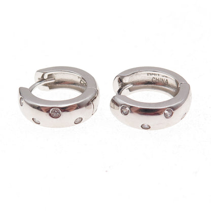Han 925 Sterling Silver Round-Cut C Z Hoop Earrings