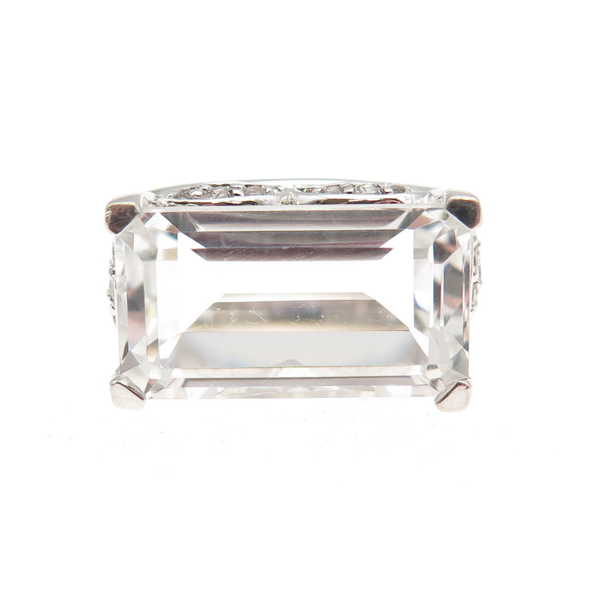 925 Sterling Silver Real White Topaz & Black Spinel Ring Size 6