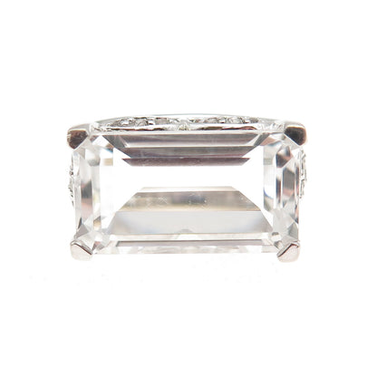 925 Sterling Silver Real White Topaz & Black Spinel Ring Size 6