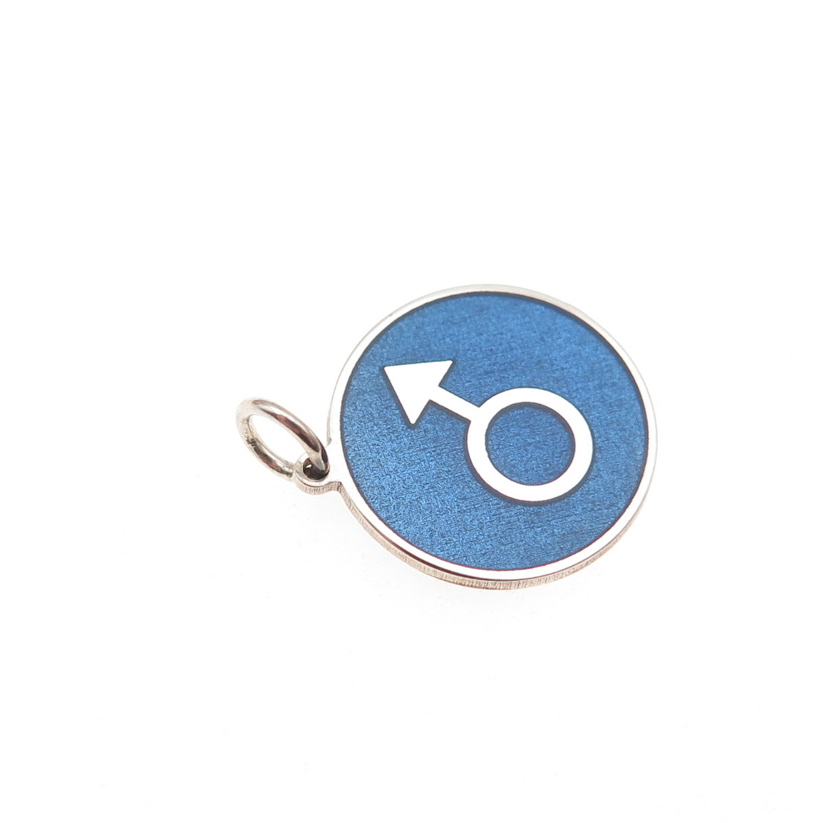 925 Sterling Silver Blue Enamel Male Symbol Round Tag Mini Charm Pendant