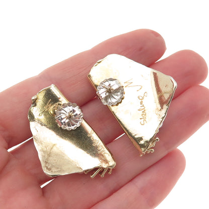 Joseph Masaniello Sterling Silver 2-Tone Vintage Real Pearl Modernist Earrings