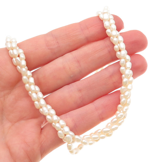 925 Sterling Antique Art Deco Real Baroque Pearl 3-Strand Beaded Necklace 16"