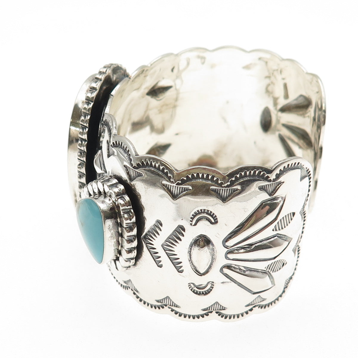 Running Bear Old Pawn 925 Sterling Vintage Turquoise Heavy 79.9g Bracelet 6.5"