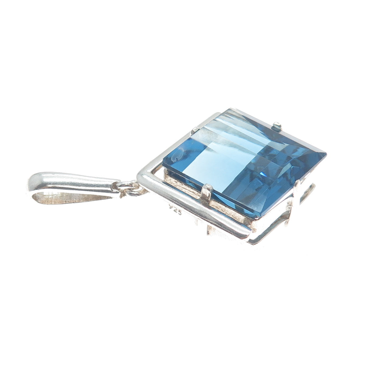 925 Sterling Silver Vintage Checkered Blue Glass Modernist Pendant